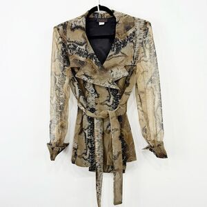 New York Extremes Black Taupe Snake Print Double Breasted Sheer Sleeve Blazer
